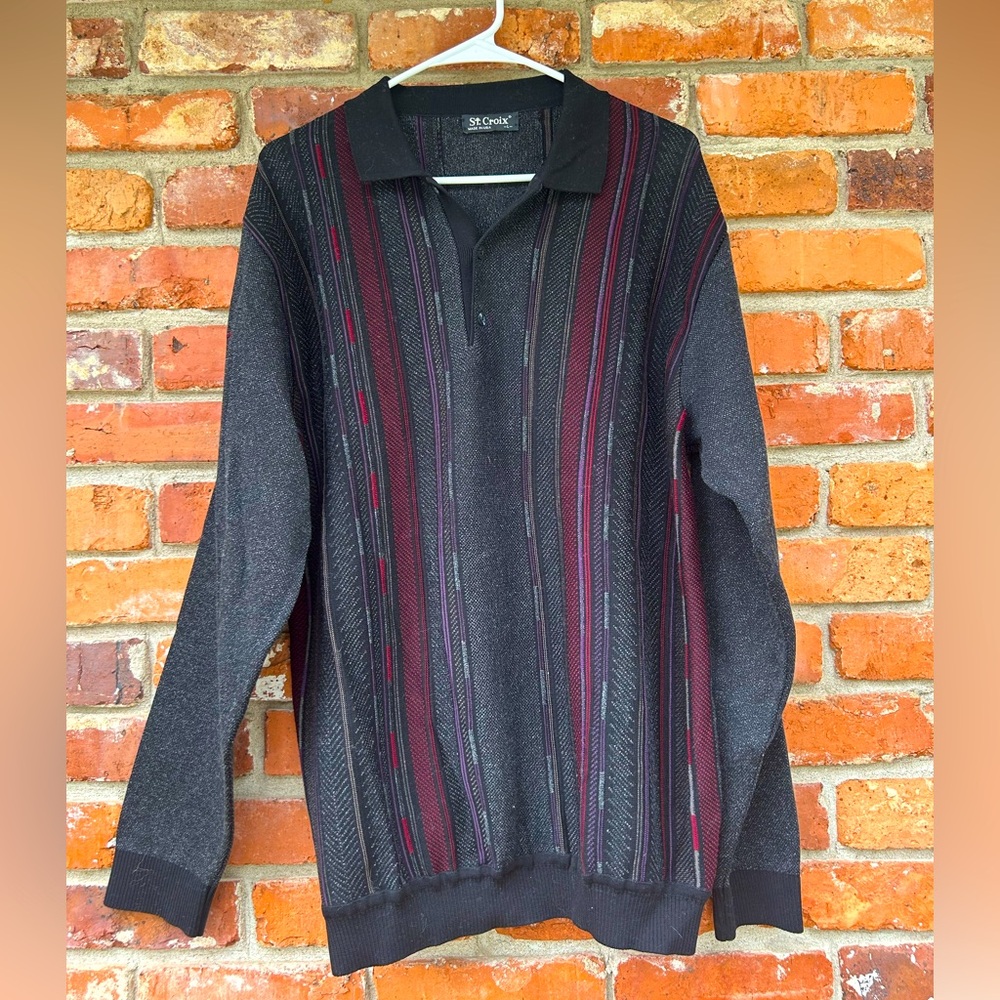 Vintage St. Croix Made in USA Collared Pullover Sweater Size Large Striped 90s